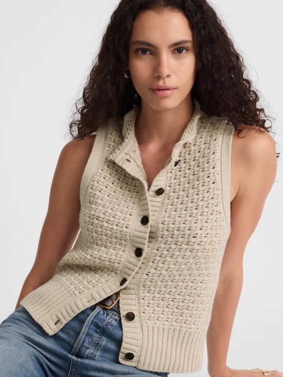 Madewell Sweaters - Madewell Cream Knit Sleeveless Button-Front Sweater Vest